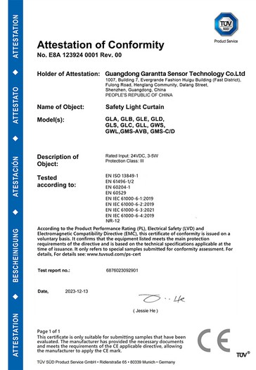TUV garantta sensors